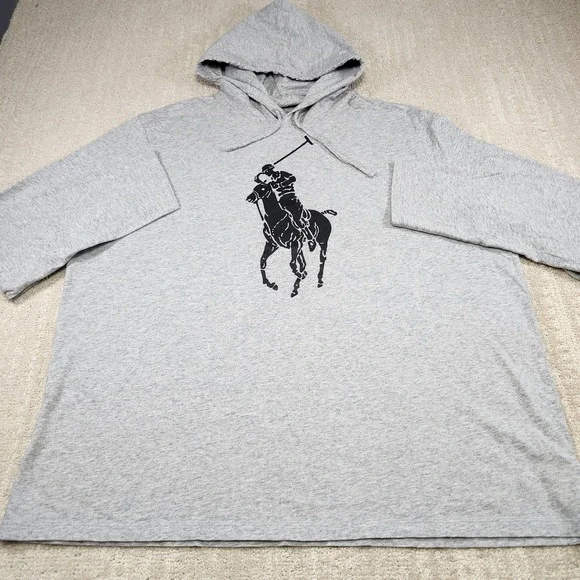 Polo Ralph Lauren Hoodie Men XXL Big Pony Gray Lightweight Hooded Shirt Cotton - Picture 2 of 9